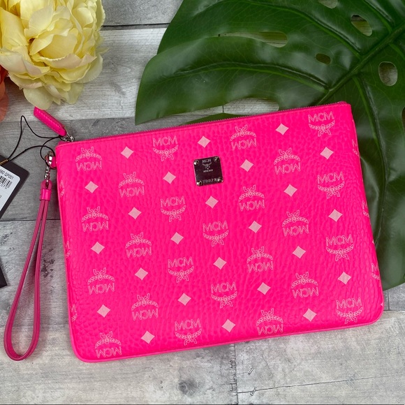 MCM Handbags - MCM neon pink pouch wristlet bag purse clutch